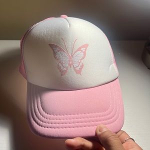 Pink snapback butterfly hat
